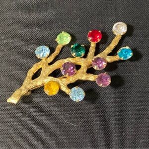 Vintage Von Dell 12k GF Branch with colored rhinestones brooch. Like new.
